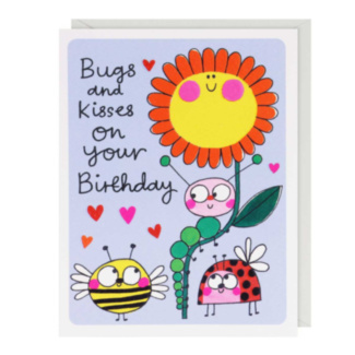 Hey! Bugs & Kisses Flower Small Birthday Card