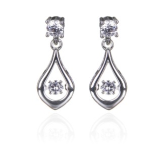 Silver Plated Moving Crystals Teardrop Earrings