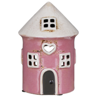 Pink Heart Round House Tealight Holder