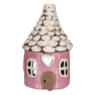 Pink Heart Tiled Roof House Tealight Holder