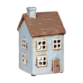 Pale Blue Thatched House Tealight Holder