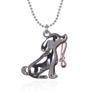 Silver & Rose Gold Plated Furry Companions Walkies Dog Necklace