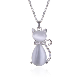 Silver Plated Furry Companions Moonstone Cat Necklace