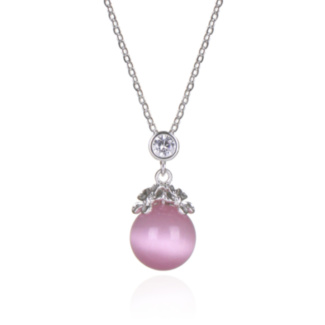Silver Plated Pink Moonstone Floral Necklace