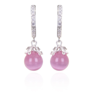 Silver Plated Pink Moonstone Floral Hoop Earrings 
