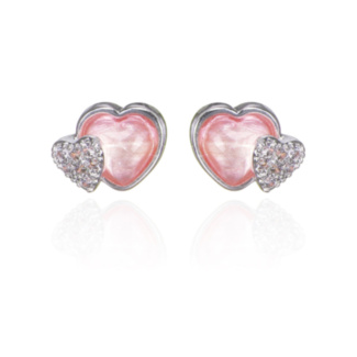 Silver Plated Candy Pink Sparkle Heart Stud Earrings