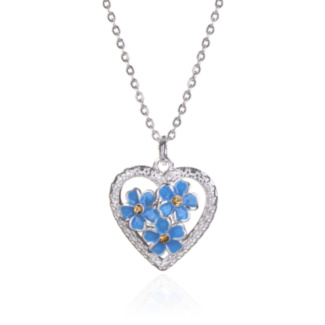 Silver Plated Forget Me Not Sparkle Heart Necklace