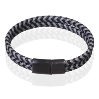 Men’s Two Tone Herringbone Grey and Black Leather Bracelet