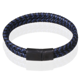 Men’s Two Tone Herringbone Navy and Black Leather Bracelet