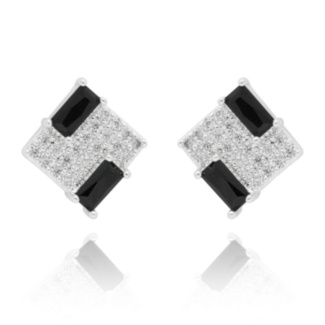 Monochrome Contemporary Square Silver Plated Earrings