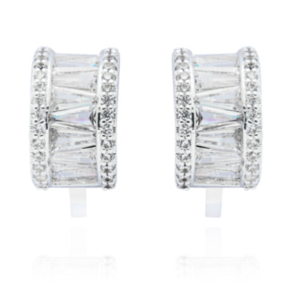 Baguette Hoop Silver Plated Clip On Earrings