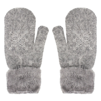 Cozy Grey Crystal Snowflake Women’s Mittens