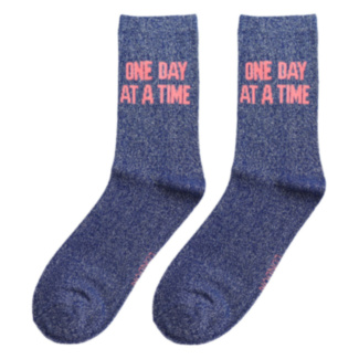 Navy ‘One Day at a Time’ Cotton Glitter Socks