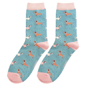 Duck Egg Sausage Dog & Spots Women’s Bamboo Socks