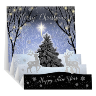 Silver Reindeer & Christmas Tree 3D ZigZag Christmas Card