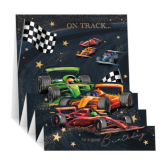 Racing Car 3D ZigZag Birthday Card