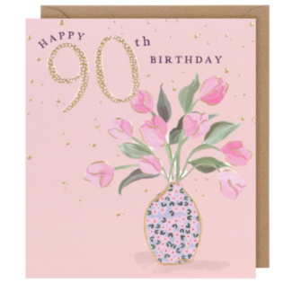 Pink Lemonade Flowers 90th Birthday Card