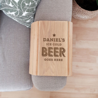 Personalised ‘Beer Goes Here’ Wooden Sofa Tray