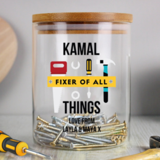 Personalised Fixer of Things Glass Jar