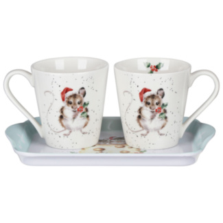 'Holly Jolly Christmas' Mice Three Piece Mug And Tray Set