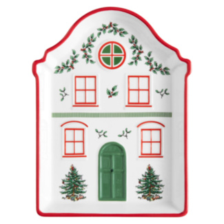 Christmas Tree Village Red Tidbit Tray