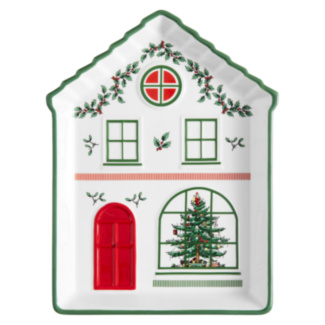 Christmas Tree Village Green Tidbit Tray
