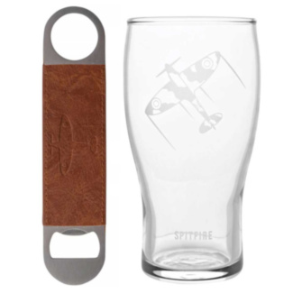 RAF Spitfire Etched Pint Glass With Bottle Opener