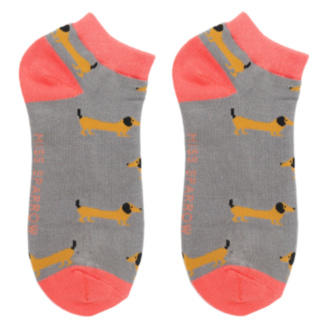 Grey Sausage Dog Women’s Bamboo Trainer Socks
