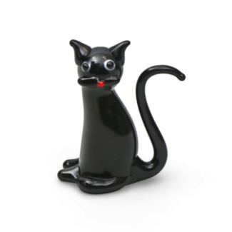 Glass Sitting Black Cat