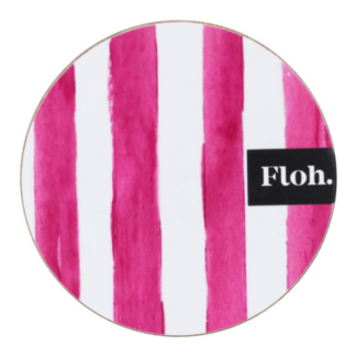 Raspberry Stripes Round Wooden Coaster