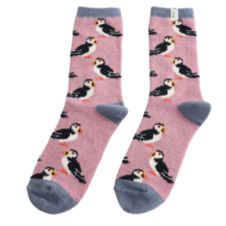 Mauve Puffins Women’s Fluffy Socks