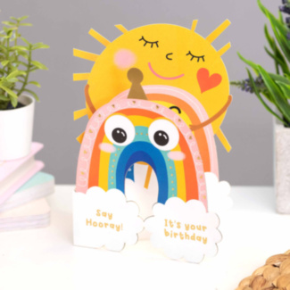 Rainbow Aww! So Cute Jiggly Eyes Birthday Card