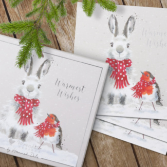 ‘Snow Angels’ Hare & Robin Set of 8 Luxury Boxed Christmas Cards