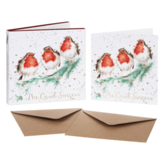 ‘The Carol Singers’ Robins Box of 8 Luxury Gold Foiled Christmas Cards 