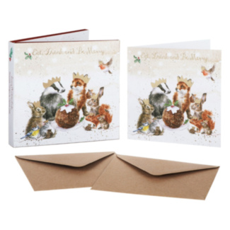 'The Christmas Party' Countryside Animals Set of 8 Gold Foiled Christmas Cards