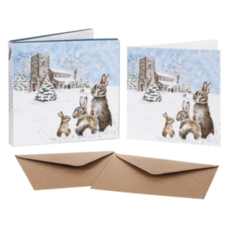‘Silent Night’ Rabbits Set of 8 Gold Foiled Christmas Cards