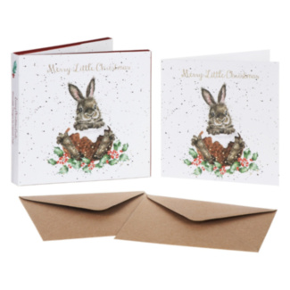 ‘Merry Little Christmas’ Rabbit Set of 8 Gold Foiled Christmas Cards
