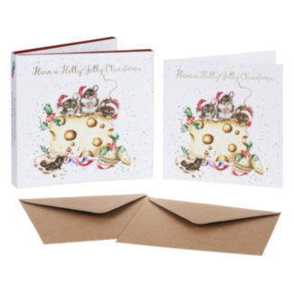‘Holly Jolly Christmas’ Mice Set of 8 Gold Foiled Christmas Cards
