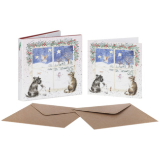 ‘Joy To The World’ Cat & Dog Set of 8 Gold Foiled Christmas Cards