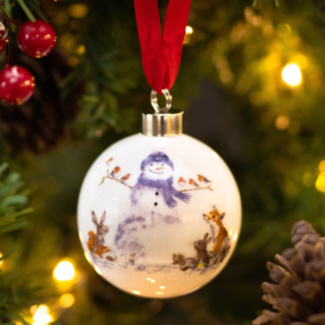 'Gathered Around Snowman' Christmas Bauble