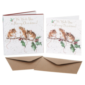 ‘We Wish You a Merry Christmas’ Mice Box of 8 Gold Foiled Christmas Cards 