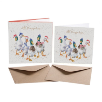 ‘All Wrapped Up’ Ducks Set of 8 Gold Foiled Christmas Cards 