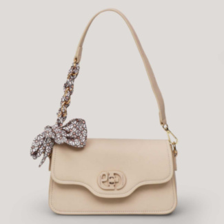 Sand Baguette Handbag with Scarf Detail