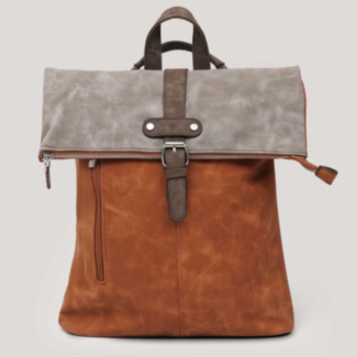 Brown Faux Leather Fold Top Backpack
