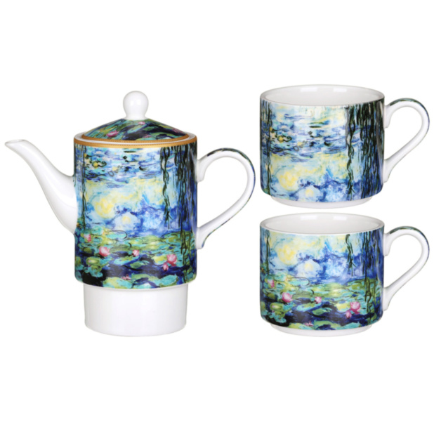 Monet Water Lilies Tea For Two Stacking Teapot & Mugs | Temptation Gifts