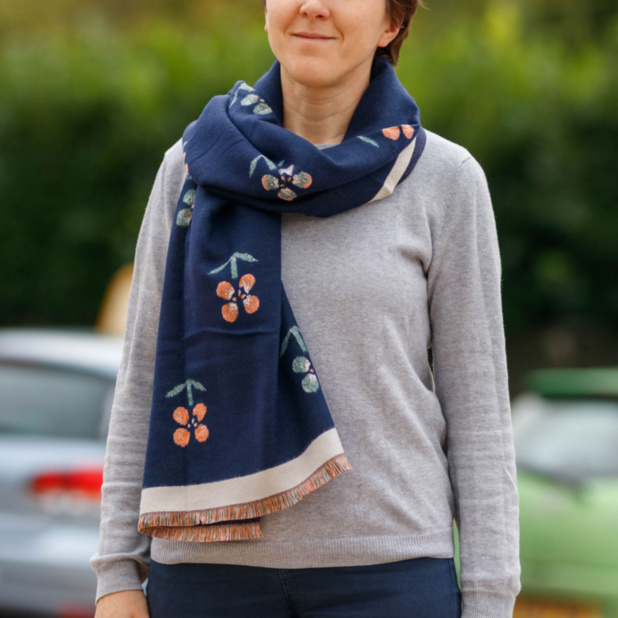 Zelly Navy Floral Winter Scarf | Temptation Gifts