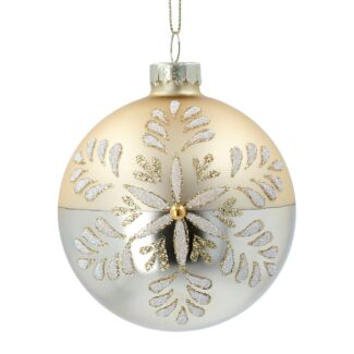 Matte & Gloss Gold Beaded Snowflake Glass Bauble