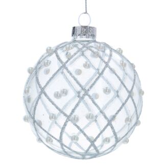 Clear with Silver Glitter Trellis Glass Bauble