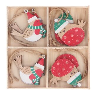 Set of Wooden Robin Tree Decorations