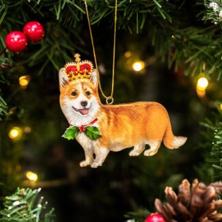 Assorted Corgi with Crown Wooden Tree Decoration
